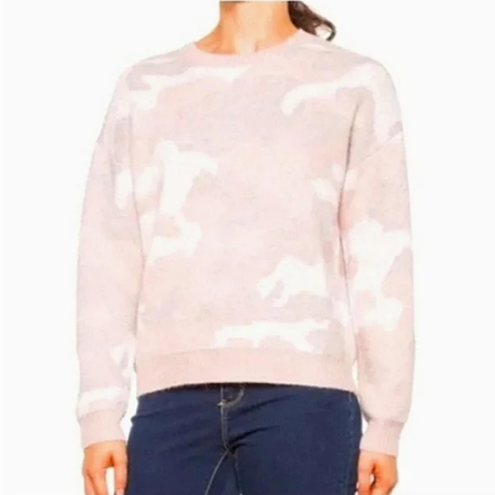 LUCKY BRAND Wool Blend Pink Multi CAMO Crew Knit SWEATER Womens Size Medium
